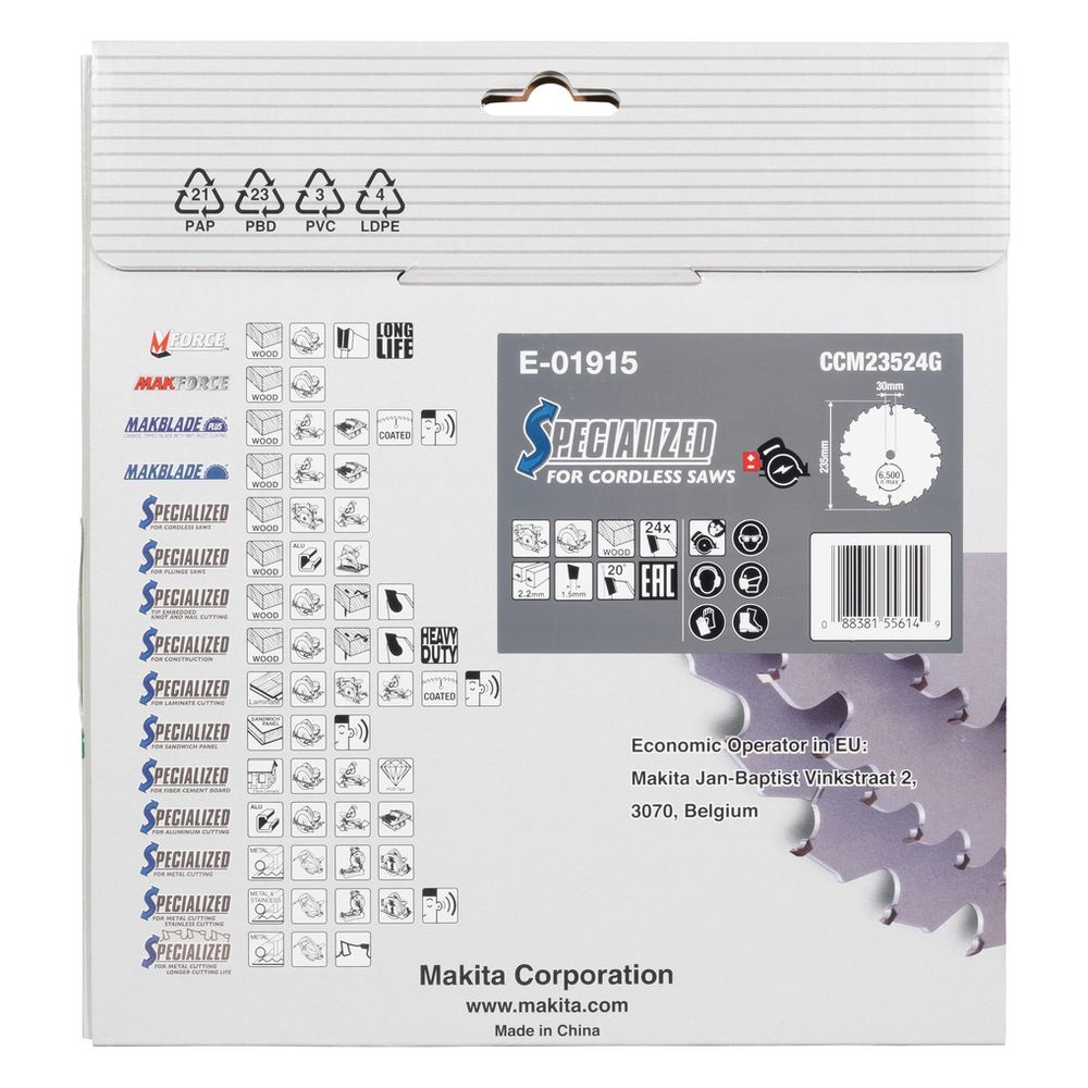 Makita Kreissägeblatt Efficut 235x30x2,2mm, 24 Zähne, 20 Grad Zahnwinkel... MAKITA-E-01915 0088381556149 (Abb. 4)