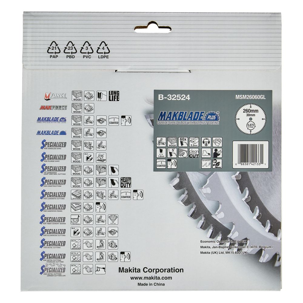 Makita Kreissägeblatt MAKBLADE PLUS B-32524, 260x30mm 60 Zähne, Holz... MAKITA-B-32524  (Abb. 3)