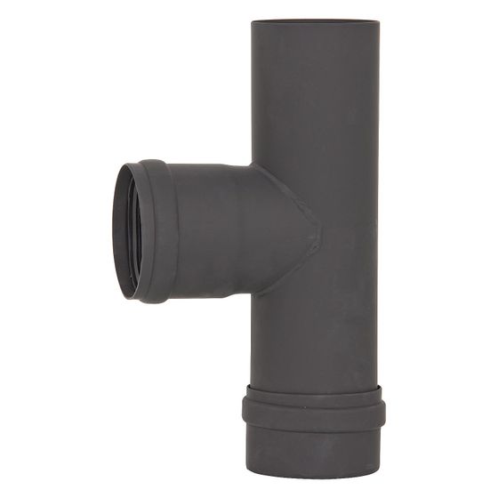 MCZ Pellet-Abgasrohr T-Anschluss mit Revision, DN 80, Stahl lackiert, Schwarz