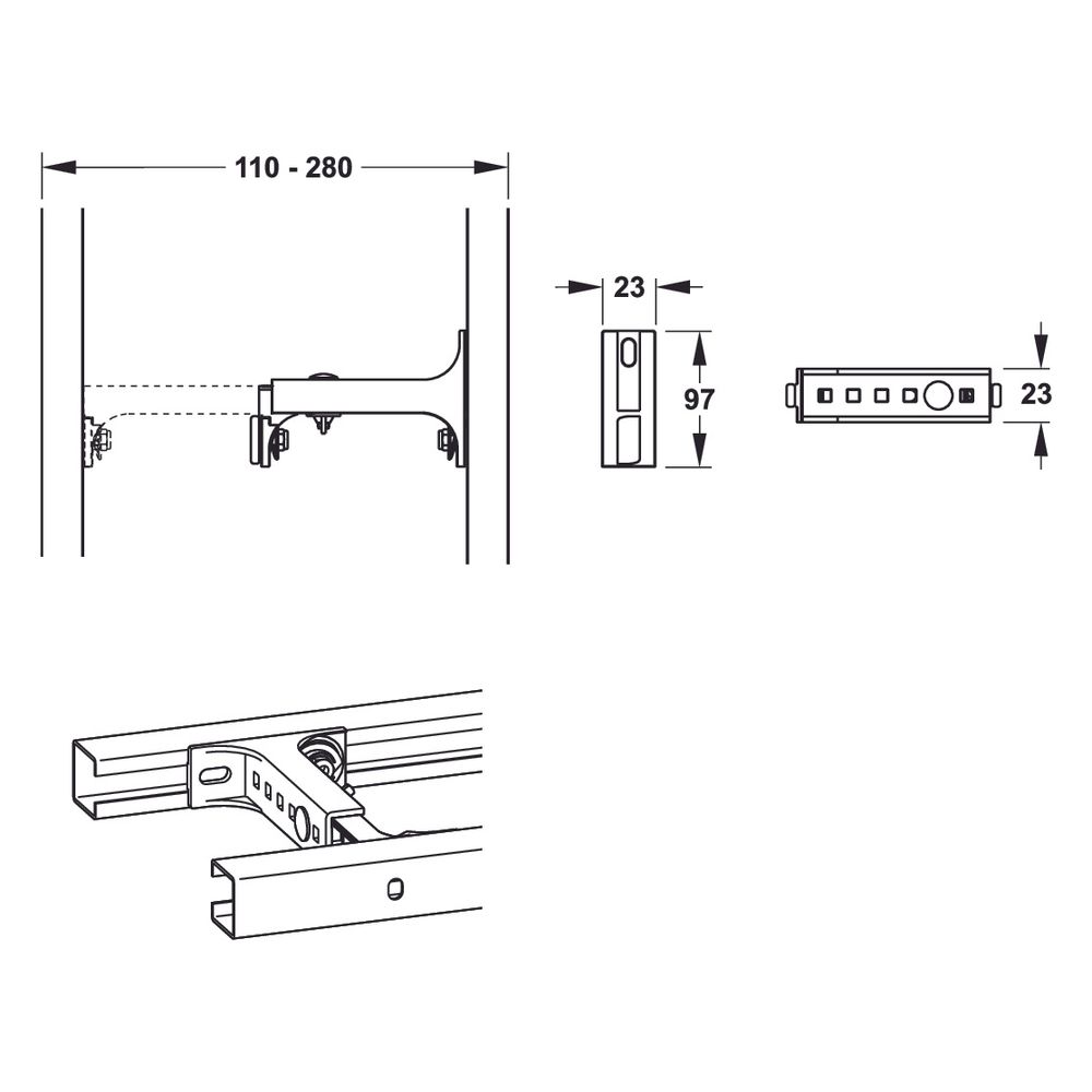 Mepa nextVIT Wandwinkel C-Schiene, EasyConnect, stufenlos verstellbar 110-280mm, Kunststof... MEPA-542049 4027952030776 (Abb. 2)