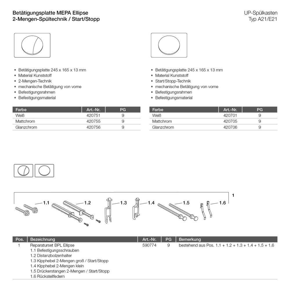 Mepa Ellipse für A21 Betätigungsplatte 2-Mengen, glanzchrom... MEPA-420756 4027952009178 (Abb. 4)