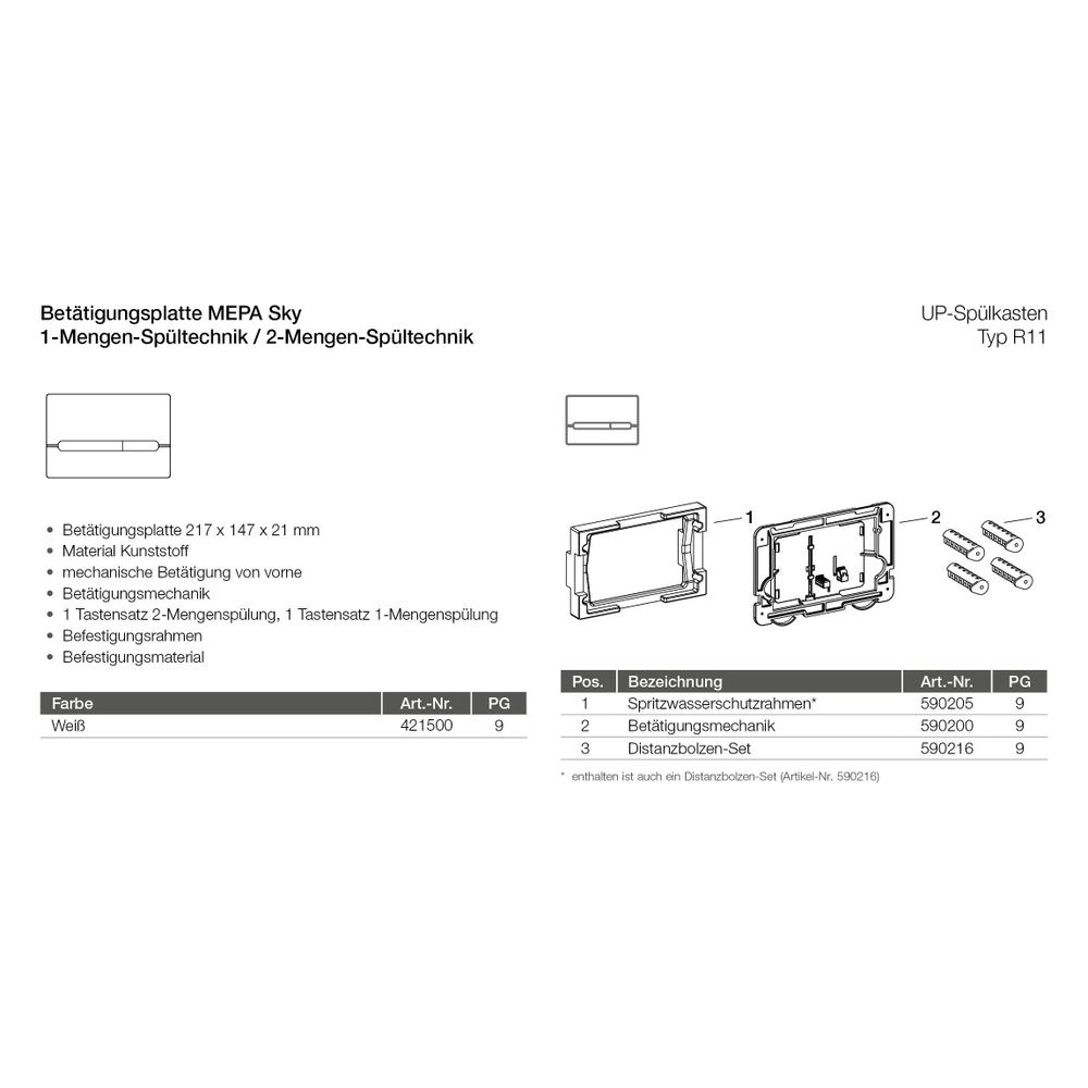 Mepa Sky für R11 Betätigungsplatte aus Edelstahl und 2-Mengen, Weiß... MEPA-421500 4027952013427 (Abb. 4)