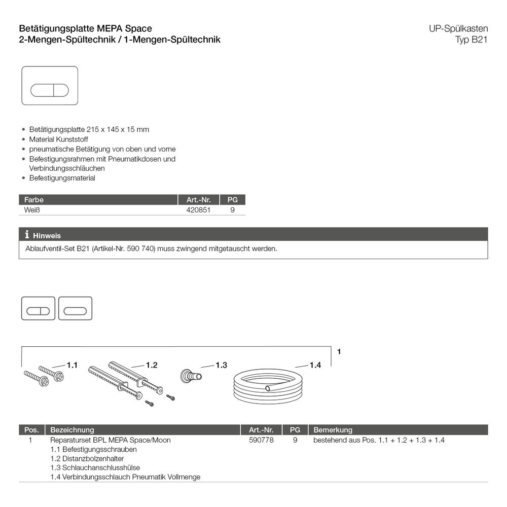 Mepa Space für B21 Betätigungsplatte 2-Mengen, Weiß... MEPA-420851 4027952009871 (Abb. 4)