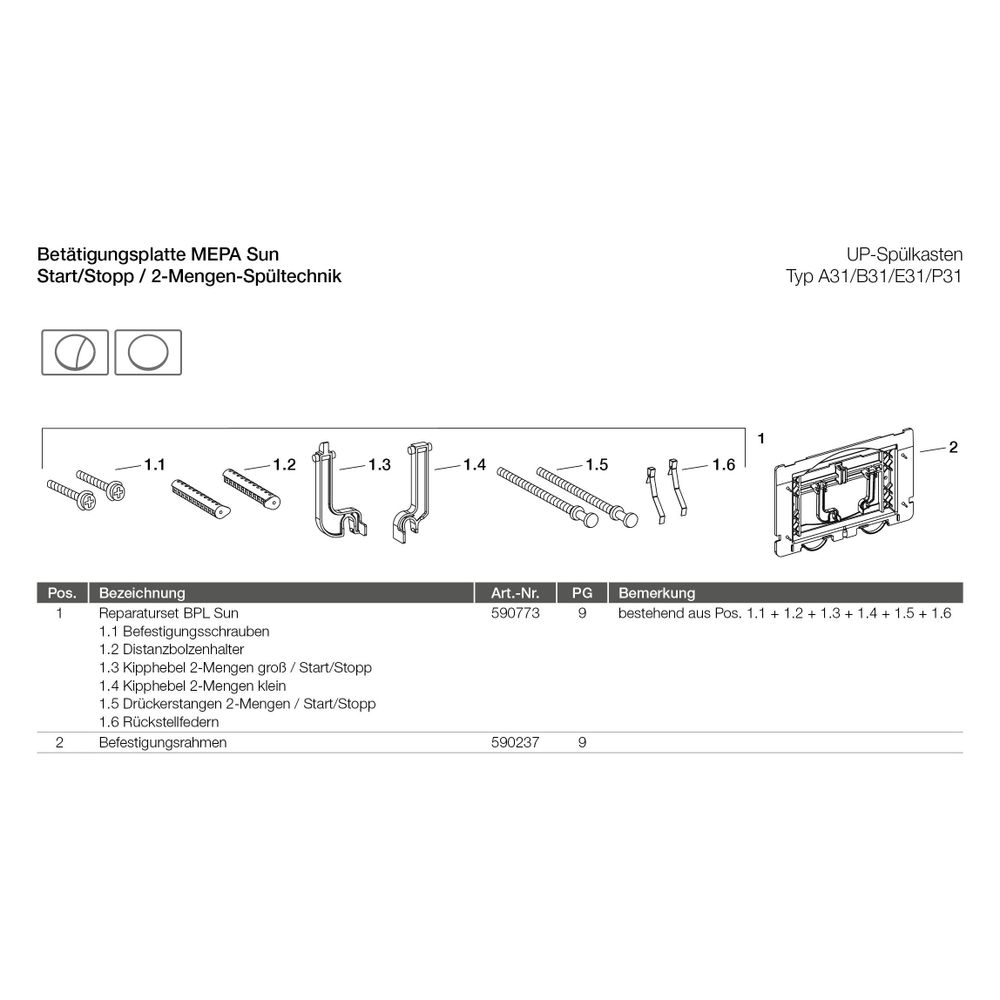 Mepa Sun für A31, B31 Betätigungsplatte 2-Mengen, Weiß... MEPA-421660 4027952018316 (Abb. 3)