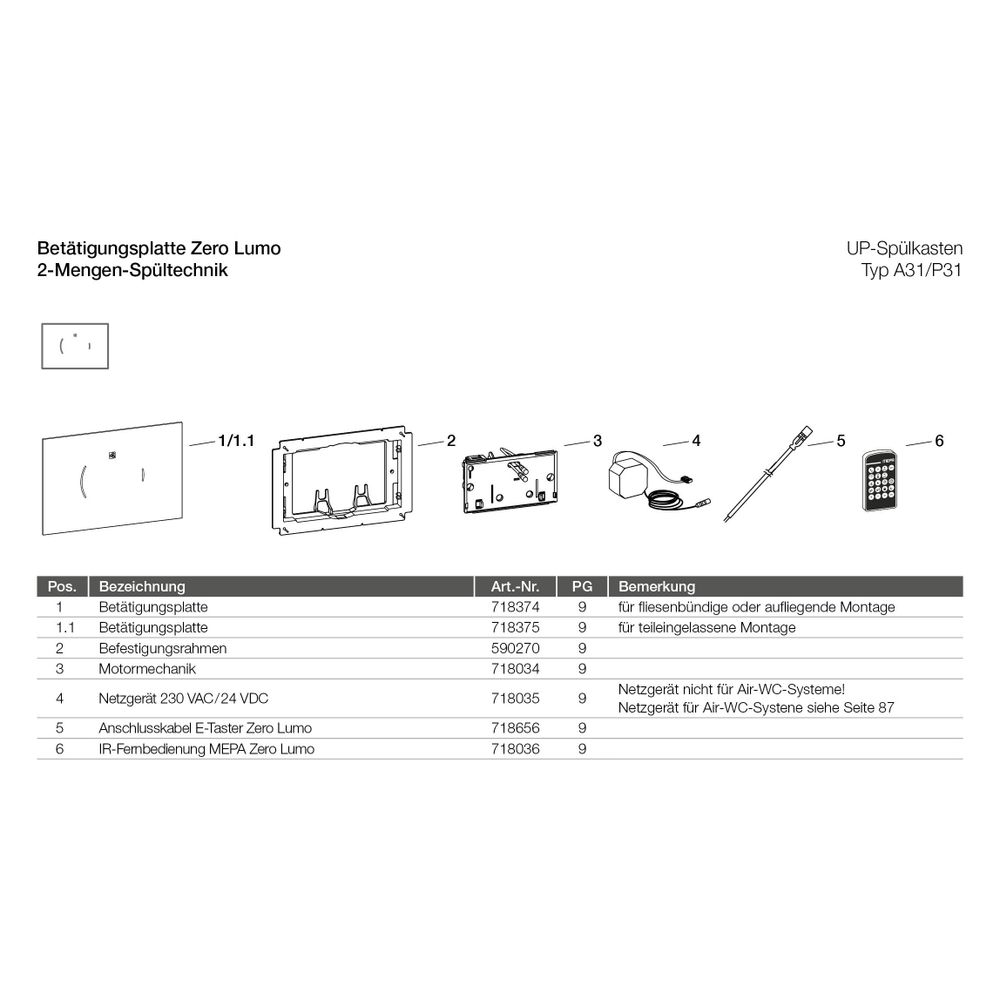 Mepa Zero Lumo WC-Betätigungsplatte 2-Mengen-Technik, fliesenbündig, Ersatz aus Glas, Weiß... MEPA-421870 4027952025987 (Abb. 3)