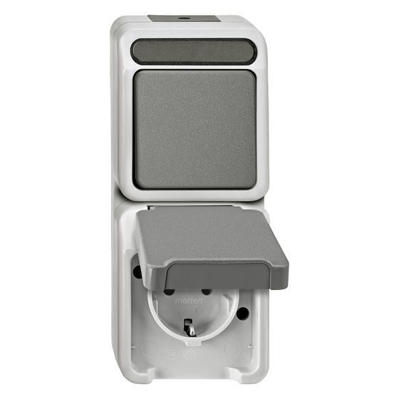 Merten Kombination Schutzkontakt-Steckdose Wechselschalter Aquastar MEG3495-8029, IP44, 167x73x57mm, Kunststoff, Lichtgrau