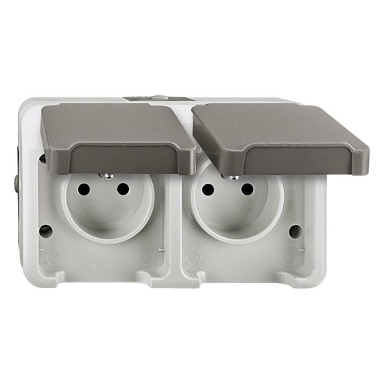 Merten Doppelsteckdose AQUASTAR, 16A 250V IP44, Thermoplast, Hellgrau