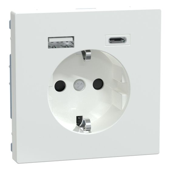 Merten Schutzkontakt-Steckdose mit USB, 16A 250V, 71x71x44mm, Thermoplast, Lotosweiß