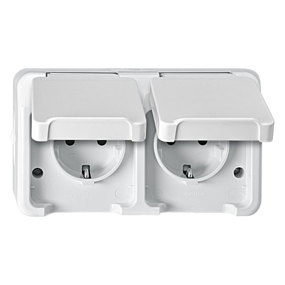 Merten Schutzkontakt-Doppel-Steckdose Aquastar, 16A 250V IP44, Kunststoff, Polarweiß, MEG2320-8019