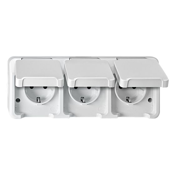 Merten Dreifach-Steckdose Aquastar MEG2390-8019 waagerecht, 16A 250V IP44, Thermoplast, Polarweiß