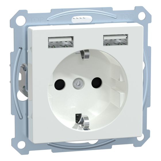 Merten Schutzkontakt-Steckdose mit USB-Ladegerät, 250V 16A, Thermoplast, Aktivweiß