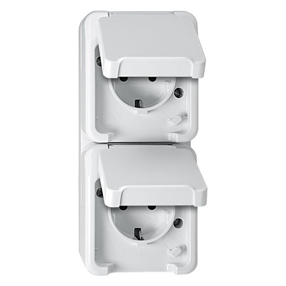 Merten Doppel-Steckdose Aquastar, 250V 16A, IP44, Thermoplast, Polarweiß