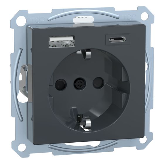 Merten Schutzkontakt-Steckdose mit USB, 250V 16A, Thermoplast, Anthrazit, MEG2367-0414