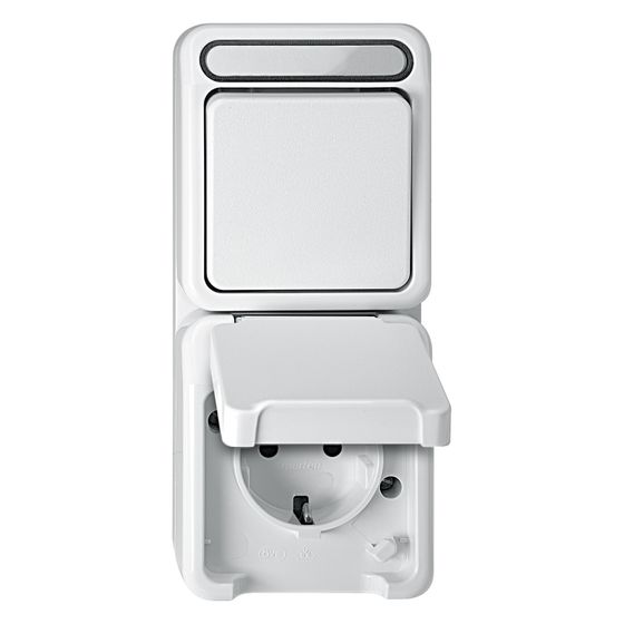 Merten Kombi-Steckdose Wechselschalter Aquastar, 167x73x57mm, Kunststoff, Polarweiß