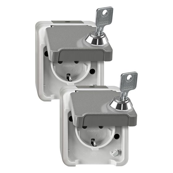 Merten Steckdose Aquastar, 16A 250V, IP44, Aufputz, Thermoplast, Grau