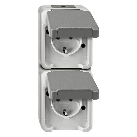 Merten Doppel-Steckdose Aquastar, 16A 250V IP44, Thermoplast, Hellgrau, MEG2329-8029