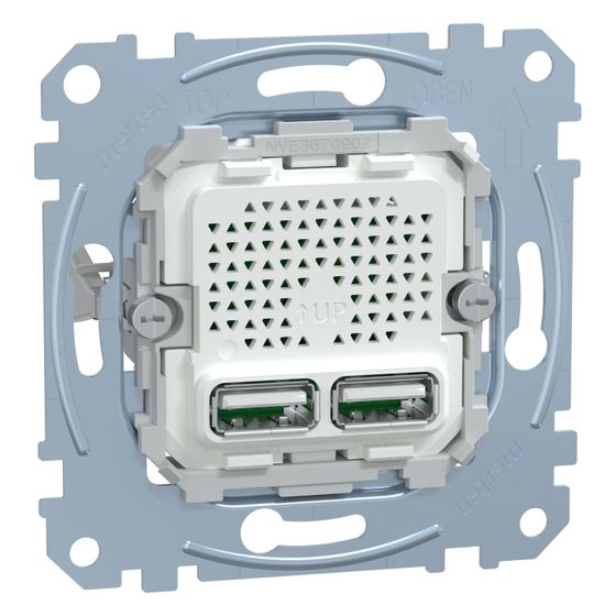 Merten USB-Ladestation-Einsatz MEG4366-0100, 2x USB-A 5V 2,1A, Unterputz, 71x71mm, Weiß