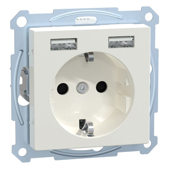 Merten Schutzkontakt-Steckdose mit USB-Ladegerät System M, 16A 250V, Thermoplast, Polarweiß
