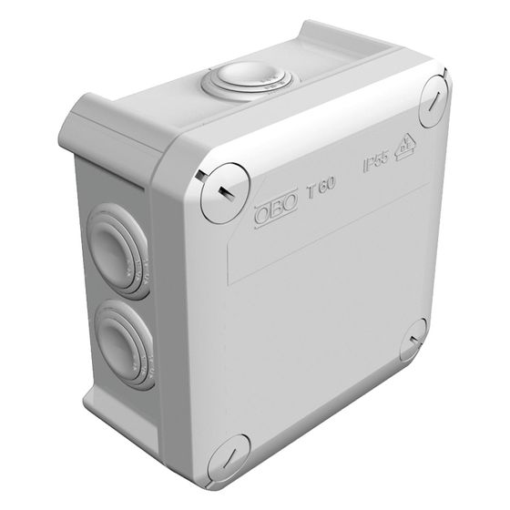 OBO Bettermann Kabelabzweigkasten T 60 quadratisch, 7xM25, Kunststoff, Lichtgrau