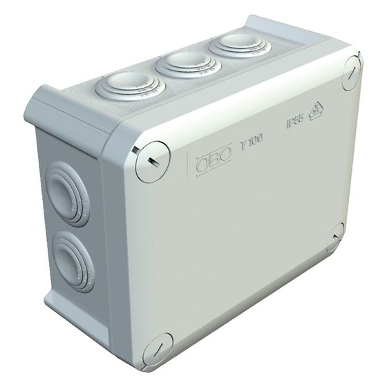 OBO Bettermann Kabelabzweigkasten T-Serie T 100 rechteckig, 10xM25 IP66, Kunststoff, Lichtgrau