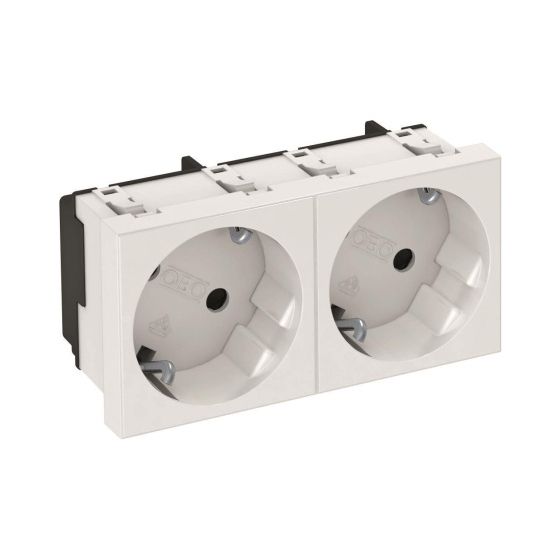 OBO Bettermann Schutzkontakt-Steckdose STD-D3S RW2 33 Grad 2-fach, 250V 16A, Thermoplast, Weiß