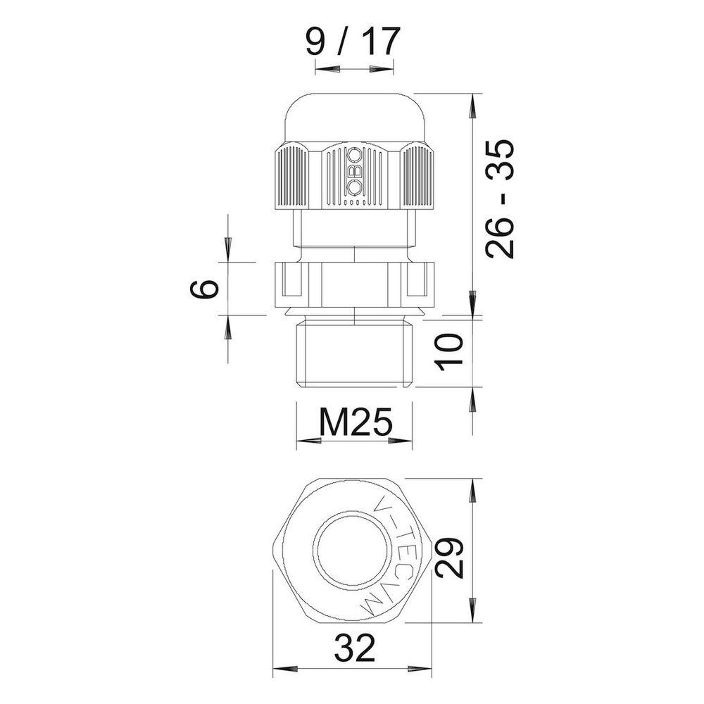 OBO Bettermann Kabelverschraubung V-TEC VM25, M25, 9-17mm, Polyamid, Lichtgrau... OBO-2022868 4012195533719 (Abb. 5)