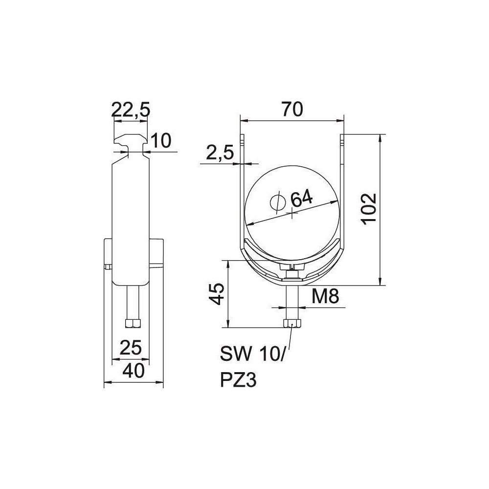 OBO Bettermann Bügelschelle 2056 BS-H1-K-64 FT, 58-64mm, Stahl, feuerverzinkt... OBO-1186262 4012196847303 (Abb. 5)