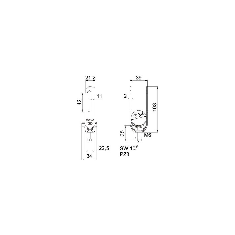 OBO Bettermann Bügelschelle 2056 BS-W1-K-34, Spannbereich 28-34mm, Stahl, feuerverzinkt... OBO-1187726 4012196854400 (Abb. 5)