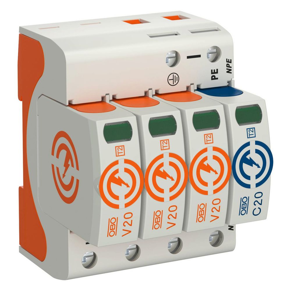 OBO Bettermann Überspannungsableiter V20 V20-3+NPE-280, 280V, 40kA, 4 TE, IP20... OBO-5095253 4012196161331 (Abb. 2)