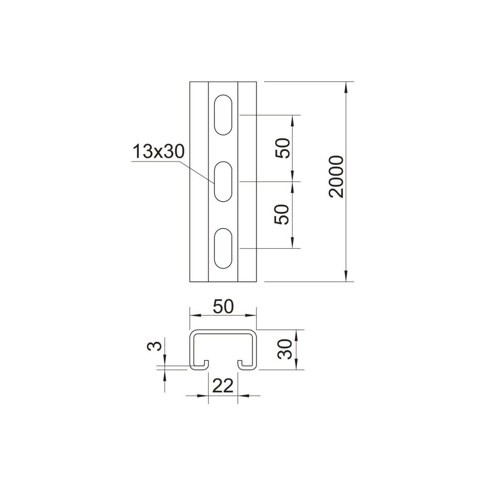 OBO Bettermann Profilschiene MS5030P2000FT, 2000x50x30mm, Stahl, feuerverzinkt... OBO-1121464 4012195049210 (Abb. 2)
