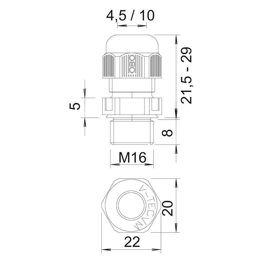 OBO Bettermann Kabelverschraubung V-TEC VM16, M16, 4,5-10mm, IP68, Polyamid, Lichtgrau... OBO-2022864 4012195533238 (Abb. 5)