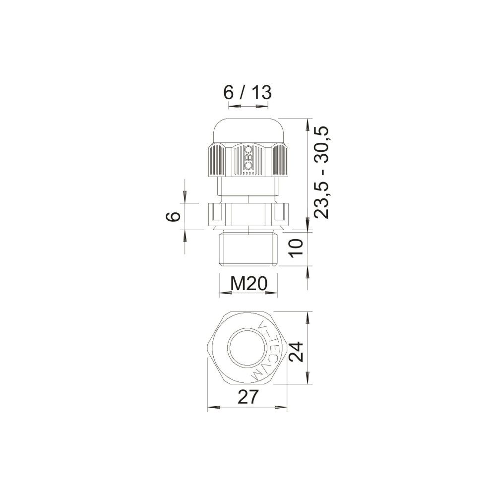 OBO Bettermann Kabelverschraubung V-TEC VM20, M20x1,5 6-13mm, Polyamid, Silbergrau, 202284... OBO-2022847 4012195532750 (Abb. 2)