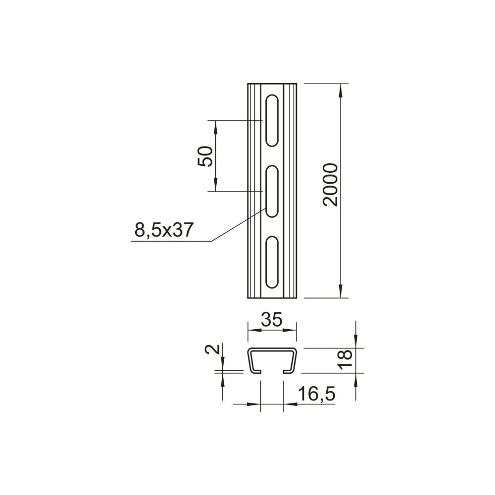 OBO Bettermann Profilschiene AMS3518P2000A2 C-Profil, 2000x35x18mm, Edelstahl... OBO-1112709 4012195627128 (Abb. 2)