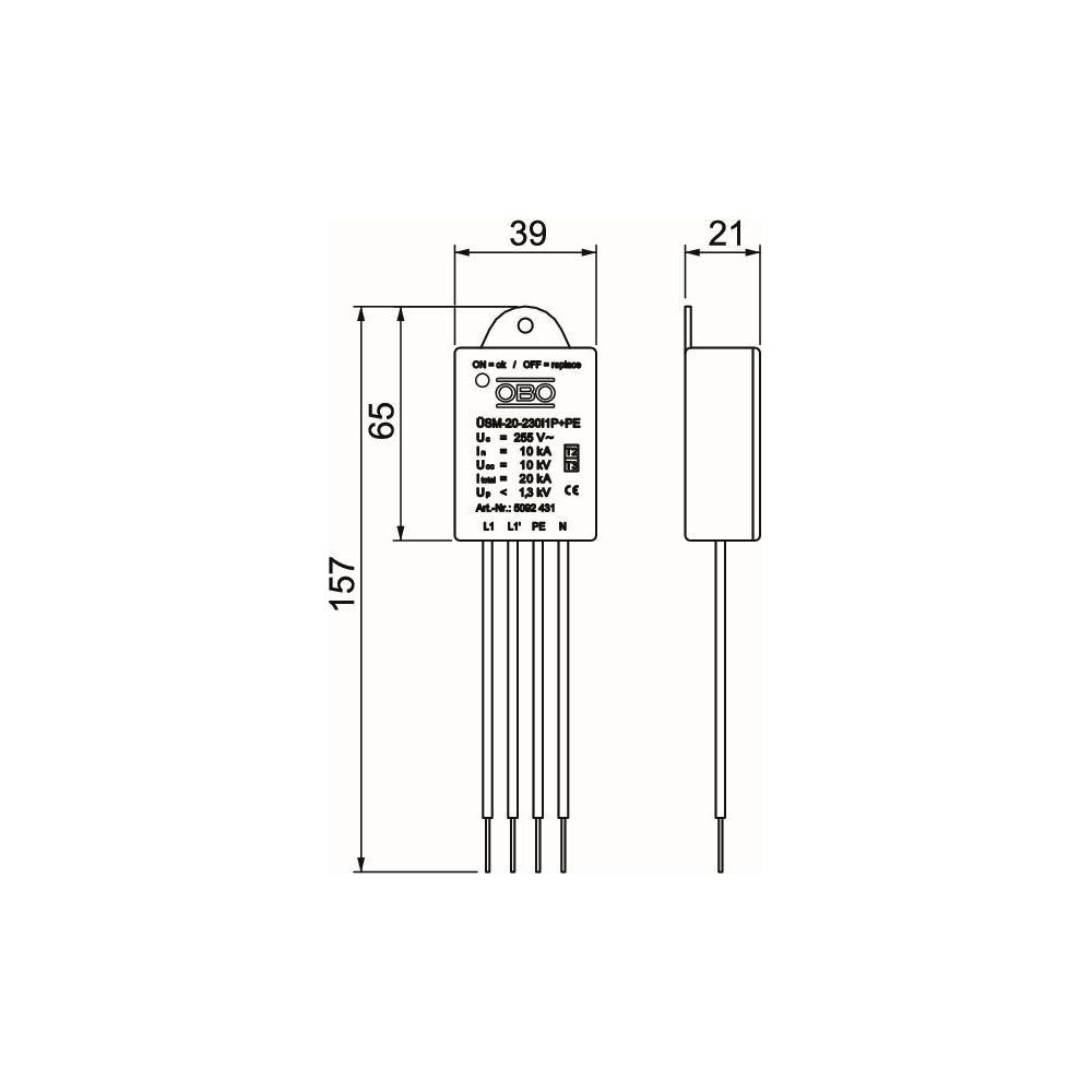OBO Bettermann Überspannungsschutzmodul ÜSM-20-230I1P+PE, 230V, 1,3kV, IP20, 5092431... OBO-5092431 4012196515400 (Abb. 3)