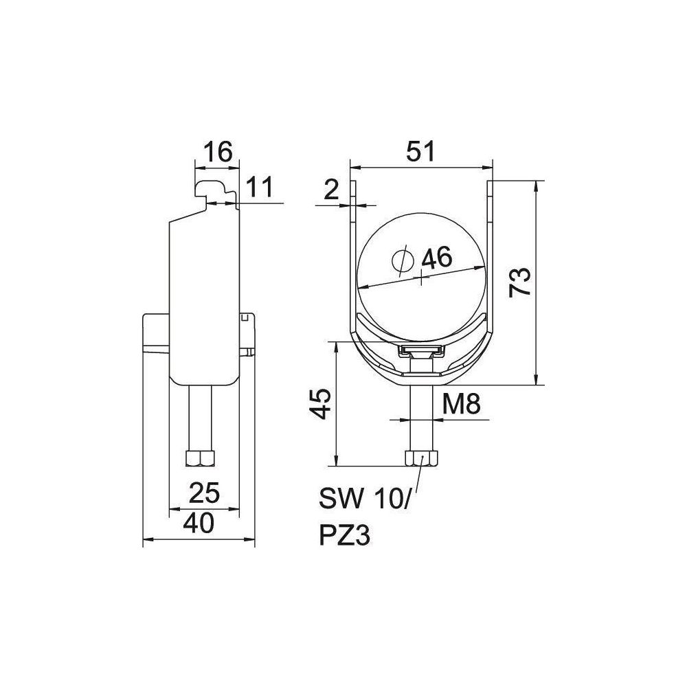 OBO Bettermann Bügelschelle 2056 BS-N1-K-46, 40-46mm, Stahl, feuerverzinkt... OBO-1187238 4012196852932 (Abb. 2)