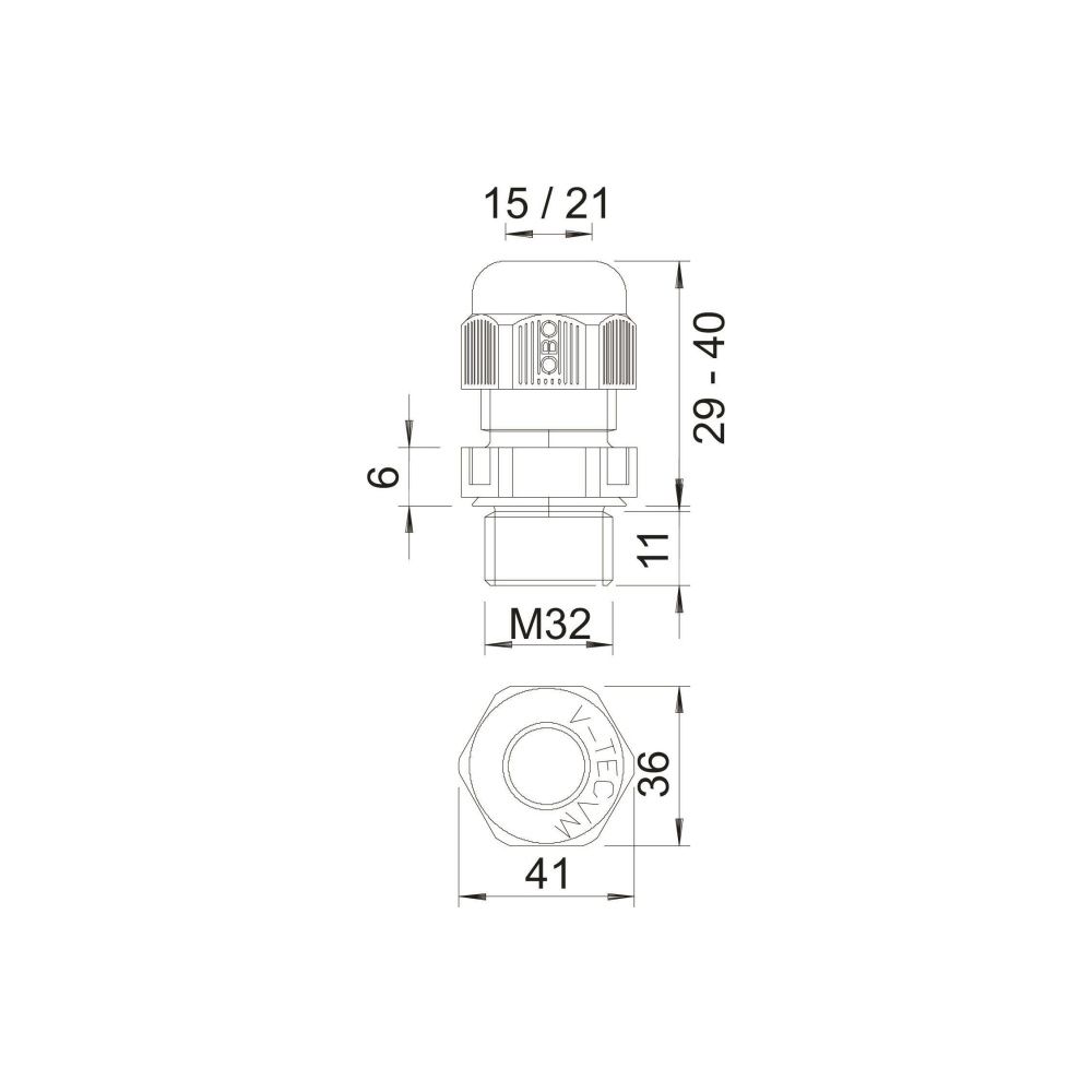 OBO Bettermann Kabelverschraubung V-TEC VM32, M32, 15-21mm, Polyamid, Lichtgrau, 2022870... OBO-2022870 4012195533771 (Abb. 2)