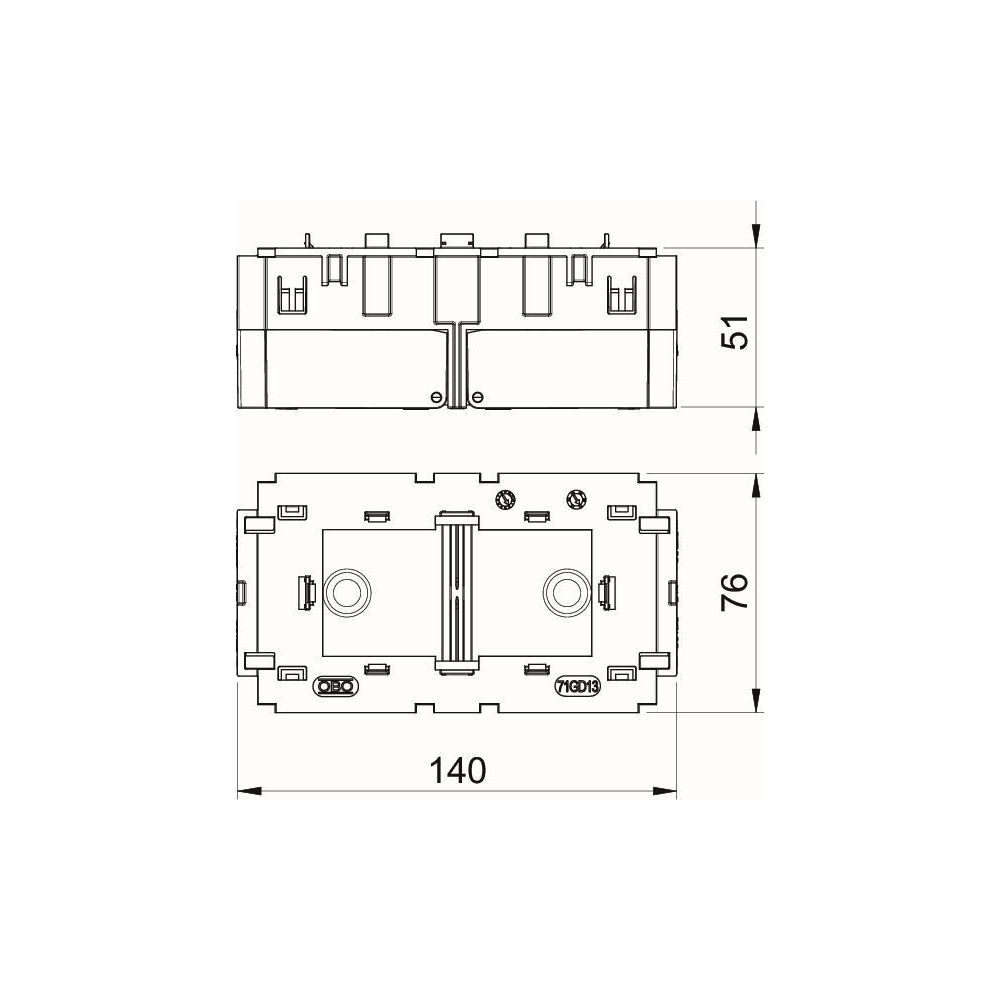 OBO Bettermann Geräteeinbaudose 71GD13, 2-fach 140x76x51mm, Kunststoff, Eisengrau... OBO-6288583 4012195889083 (Abb. 2)