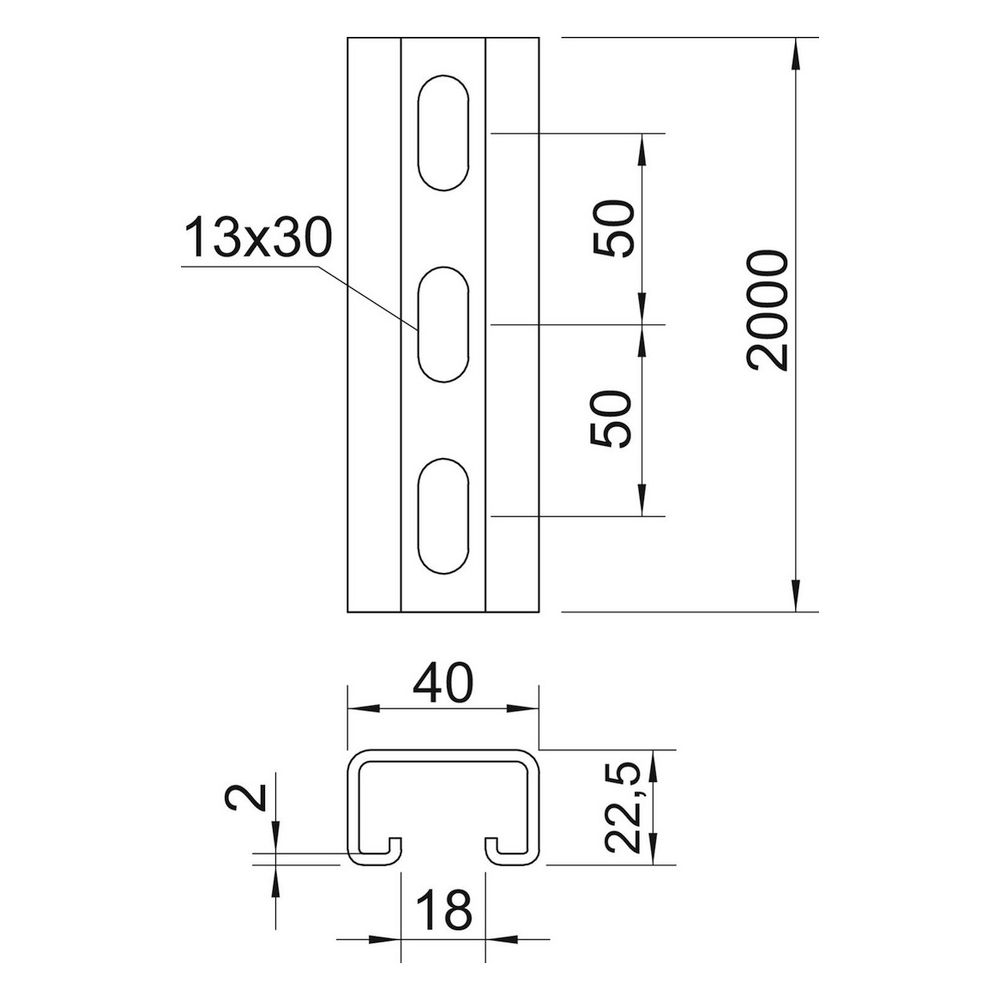 OBO Bettermann Profilschiene MS4022P2000FT, 2000x40x22,5mm, Stahl, feuerverzinkt... OBO-1121979 4012195050230 (Abb. 4)