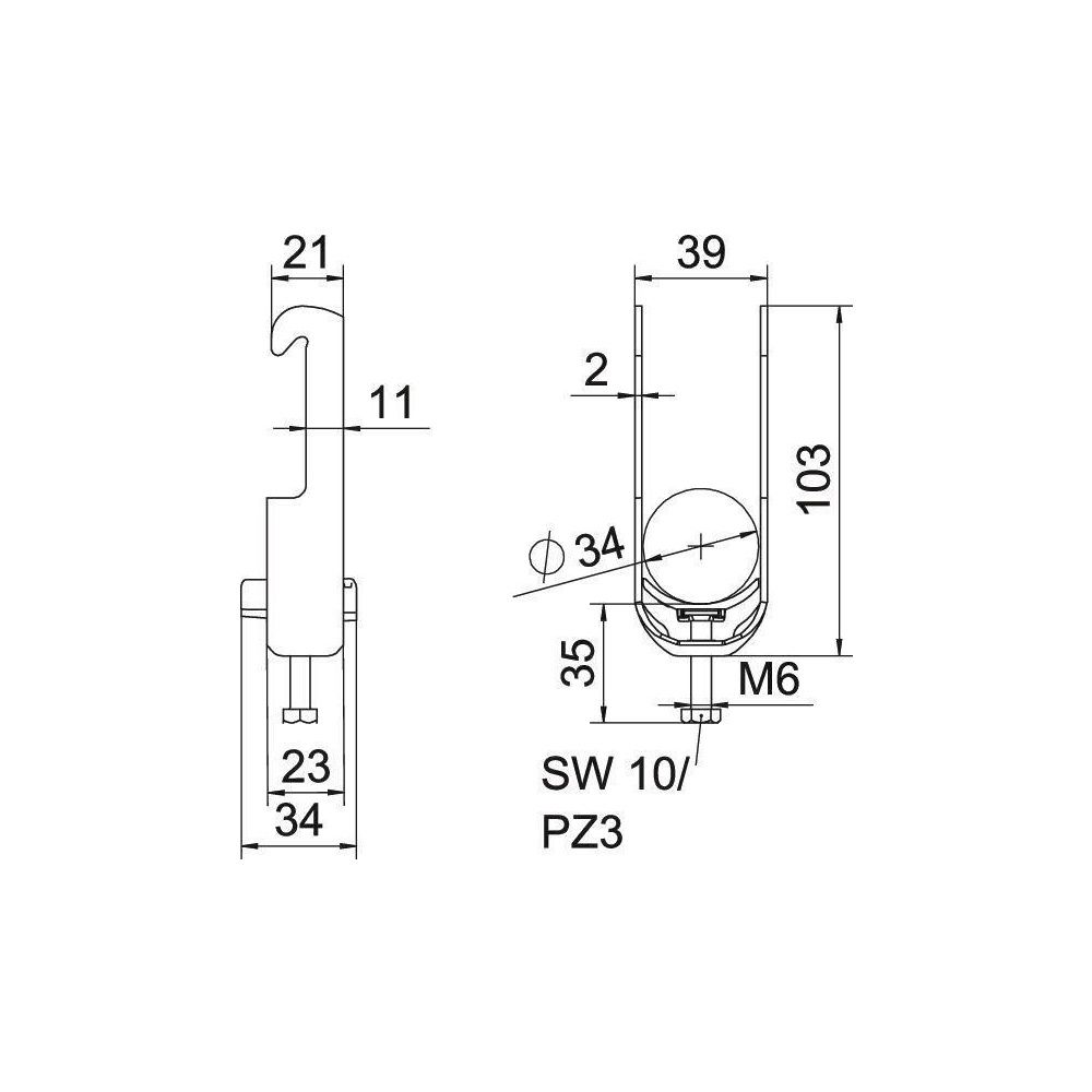 OBO Bettermann Bügelschelle 2056 BS-W1-K-34, Spannbereich 28-34mm, Stahl, feuerverzinkt... OBO-1187726 4012196854400 (Abb. 3)