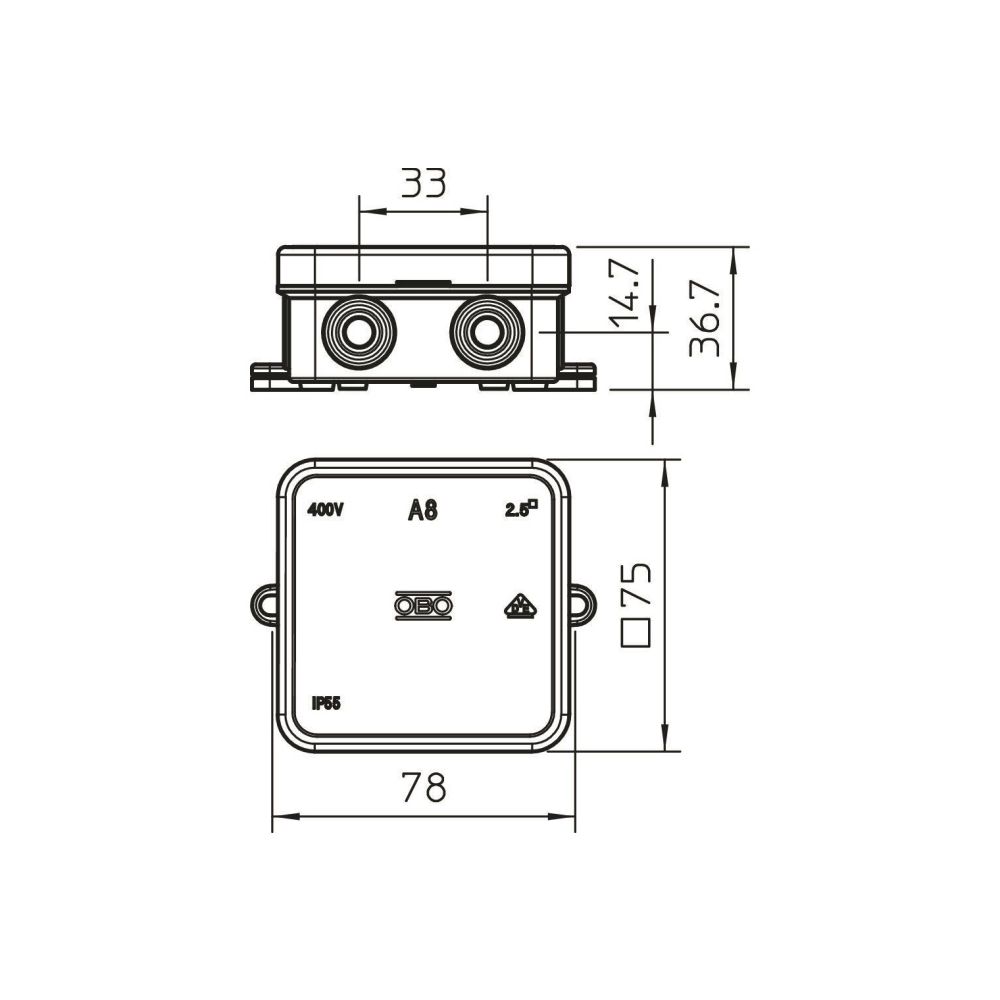 OBO Bettermann Kabelabzweigkasten A 8 HF, 75x75x36,7mm, Kunststoff, Reinweiß, 2000075... OBO-2000075 4012195313090 (Abb. 3)