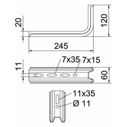 OBO Bettermann Wand- und Stielausleger TPSA 245 FS, 120x60x245mm, Stahl, Zink... OBO-6364209 4012196199099 (Abb. 1)