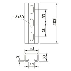 OBO Bettermann Profilschiene MS5030P2000FT, 2000x50x30mm, Stahl, feuerverzinkt... OBO-1121464 4012195049210 (Abb. 1)
