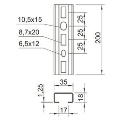 OBO Bettermann Profilschiene CML3518P0200FS, 200x35x18mm, Stahl, bandverzinkt... OBO-1104268 4012195038290 (Abb. 1)