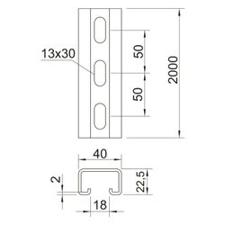 OBO Bettermann Profilschiene MS4022P2000FT, 2000x40x22,5mm, Stahl, feuerverzinkt... OBO-1121979 4012195050230 (Abb. 1)