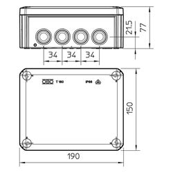OBO Bettermann Kabelabzweigkasten T 160, 190x150x77mm, Kunststoff, Lichtgrau... OBO-2007093 4012195246800 (Abb. 1)