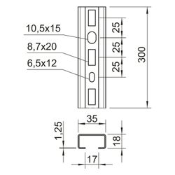 OBO Bettermann Profilschiene CML3518P0300FS C-Profil, 300x35x18mm, Stahl, bandverzinkt... OBO-1104284 4012195038351 (Abb. 1)