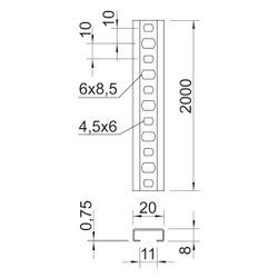 OBO Bettermann Profilschiene CL CL2008BP2000FS C-Profil, 2000x20x8mm, Stahl, bandverzinkt... OBO-1106120 4012195039730 (Abb. 1)