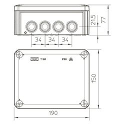 OBO Bettermann Kabelabzweigkasten T 160, 190x150x77mm, Kunststoff, Lichtgrau... OBO-2007093 4012195246800 (Abb. 1)