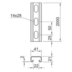 OBO Bettermann Profilschiene MS 21 MS4121P2000FS, 2000x41x21mm, Stahl, bandverzinkt... OBO-1122918 4012195686262 (Abb. 1)