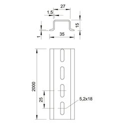OBO Bettermann Hutprofilschiene 2069 15, 2000x35x15mm, Stahl, galvanisch verzinkt... OBO-1115456 4012195044895 (Abb. 1)